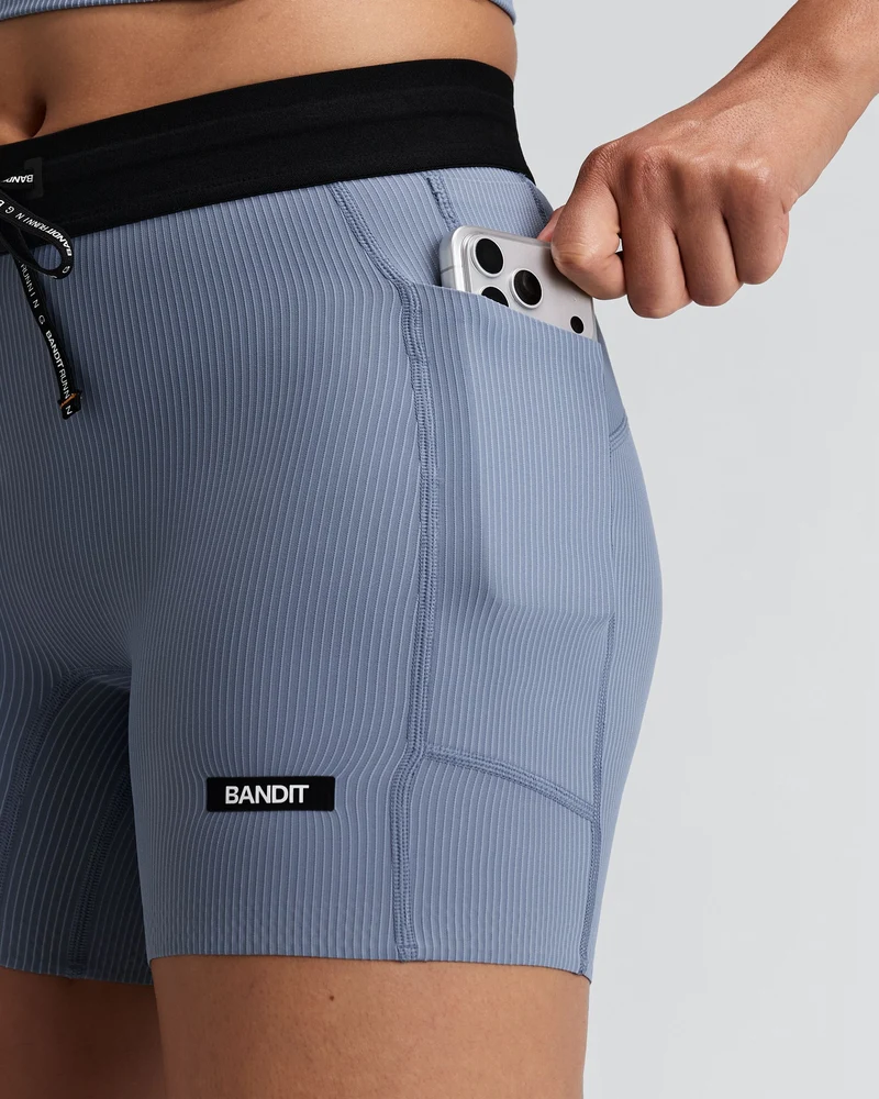 Bandit Womens 5” Striped Cadence Compression Shorts  - Pavillion Blue/Steel Horizon - AW26