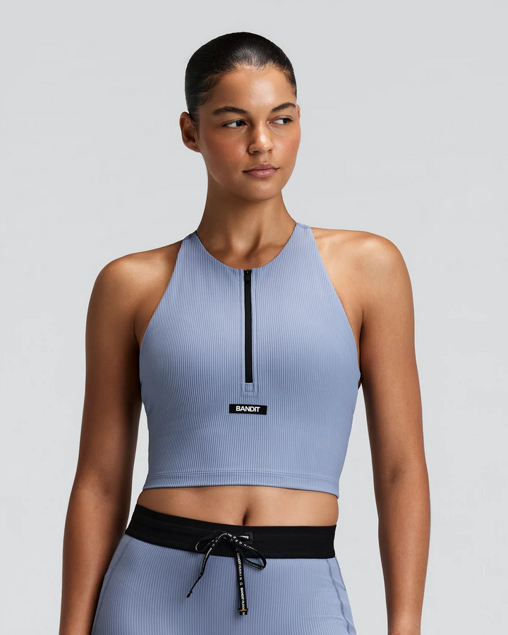 Bandit Women's Striped Cadence Zip Front Race Crop - Steel Horizon/Pavilion Blue - AW26
