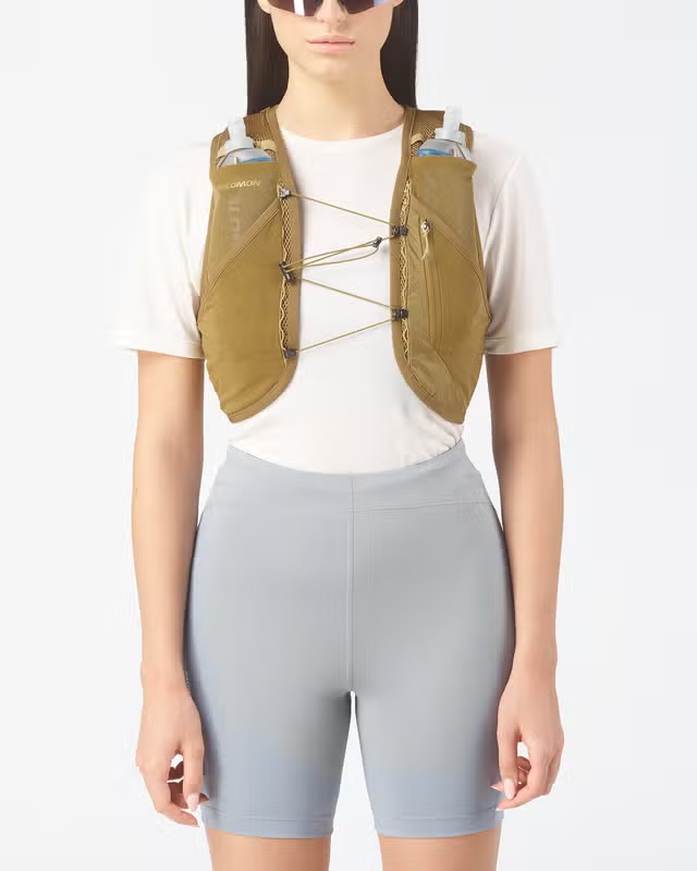 Salomon Womens Active Skin 4 Vest with Flasks - Brilliant Olive/Willow