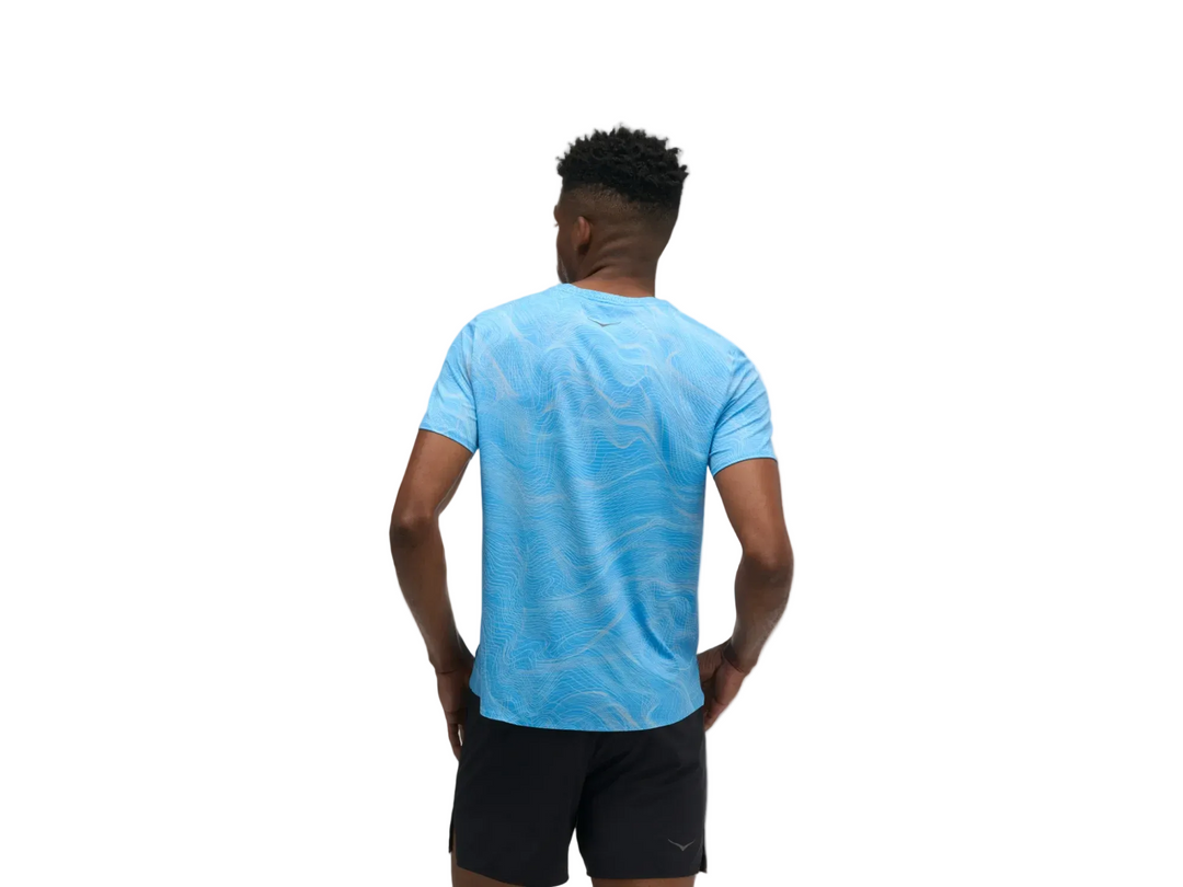 Hoka Mens Everyrun Printed Short Sleeve - Mineral Blue Print - AW26