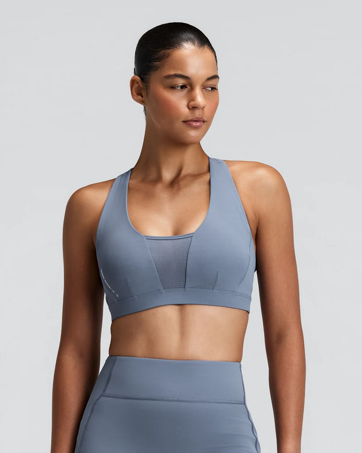 Bandit Womens Vanisher Geomesh V-Neck Run Bra- Steel Horizon - AW26