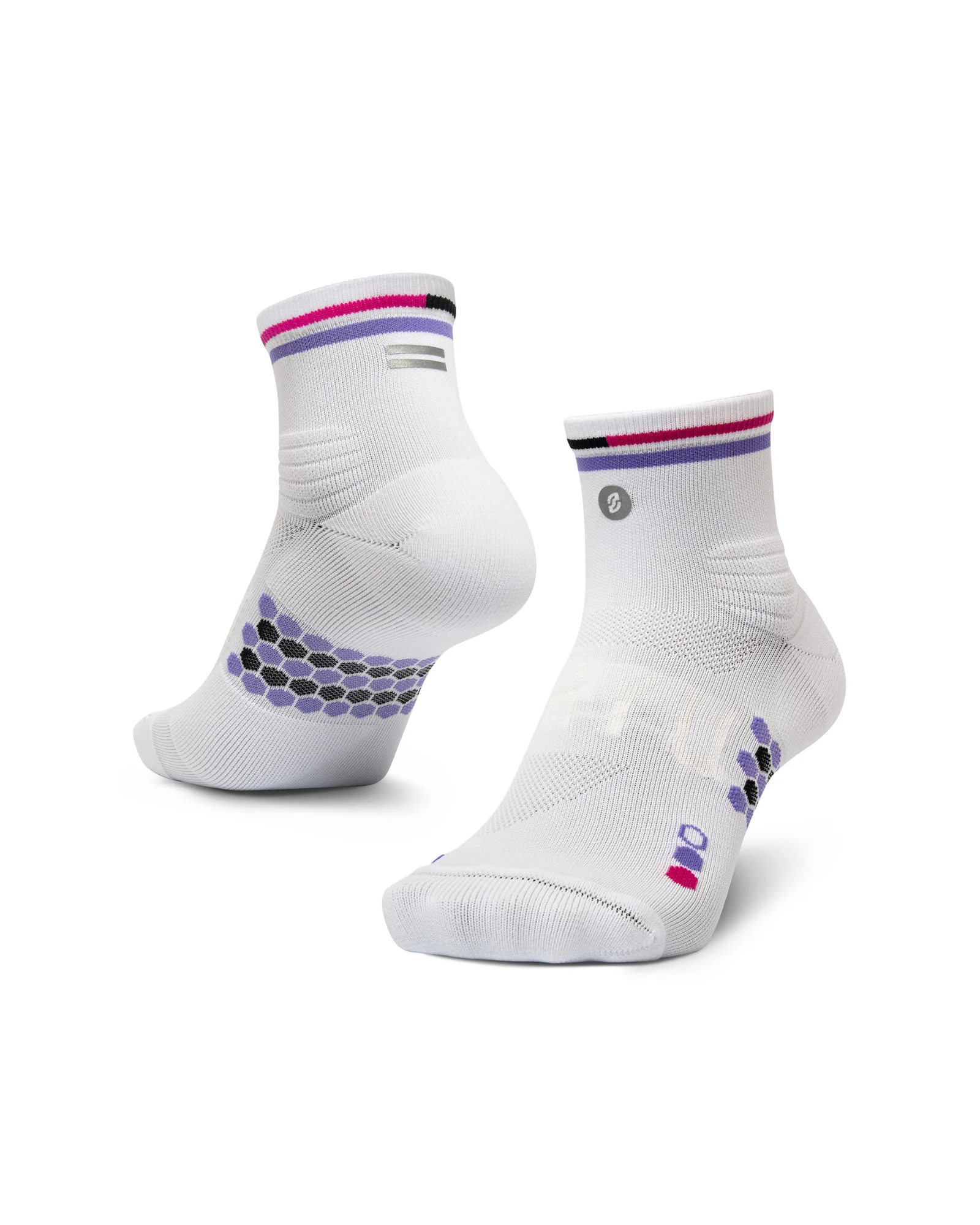 SHYU Racing Quarter Crew Socks - White/Lavender/Magenta