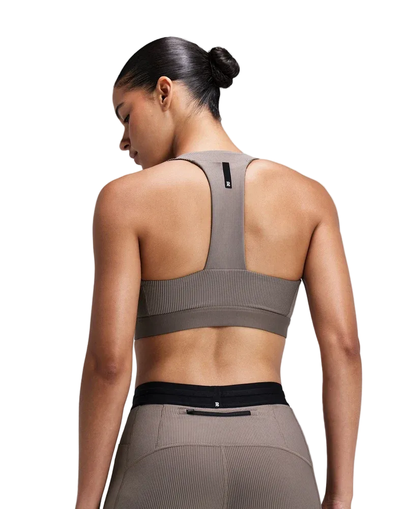 Bandit Womens Striped Cadence Scoop Neck T-Back Run Bra - Concrete Taupe/Cocoa - AW26