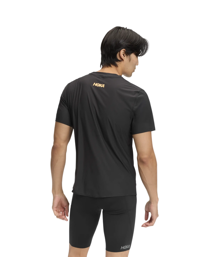 Hoka Mens Airolite Run Short Sleeve 2.0 -  Koshi Tan-Tan Black/Gold