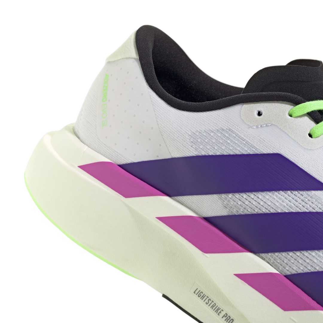 Adidas Womens Adizero Evo SL - White/Collegiate Purple/Lime Burst - Neutral - AW25