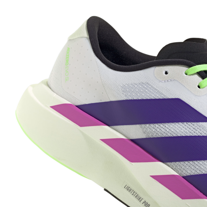 Adidas Womens Adizero Evo SL - White/Collegiate Purple/Lime Burst - Neutral - AW25