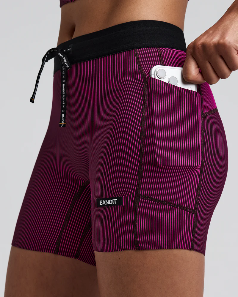 Bandit Womens 5” Striped Cadence Compression Shorts  - Espresso/Azalea - AW26