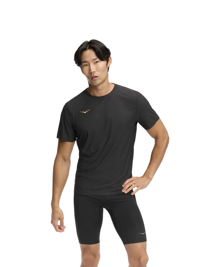 Hoka Mens Airolite Run Short Sleeve 2.0 -  Koshi Tan-Tan Black/Gold