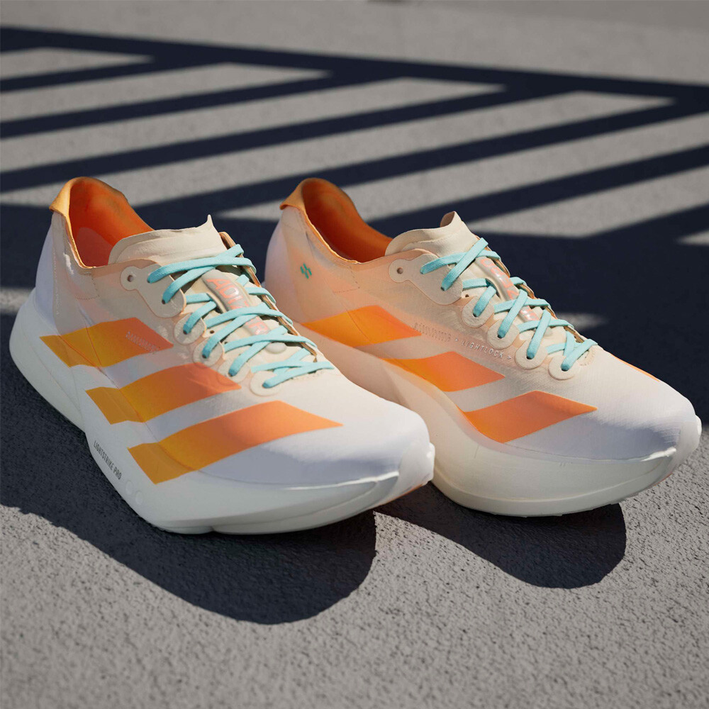 Adidas Womens Adizero Adios Pro 4 - Crystal Sand/Flash Orange/Flash Aqua - Neutral - AW25