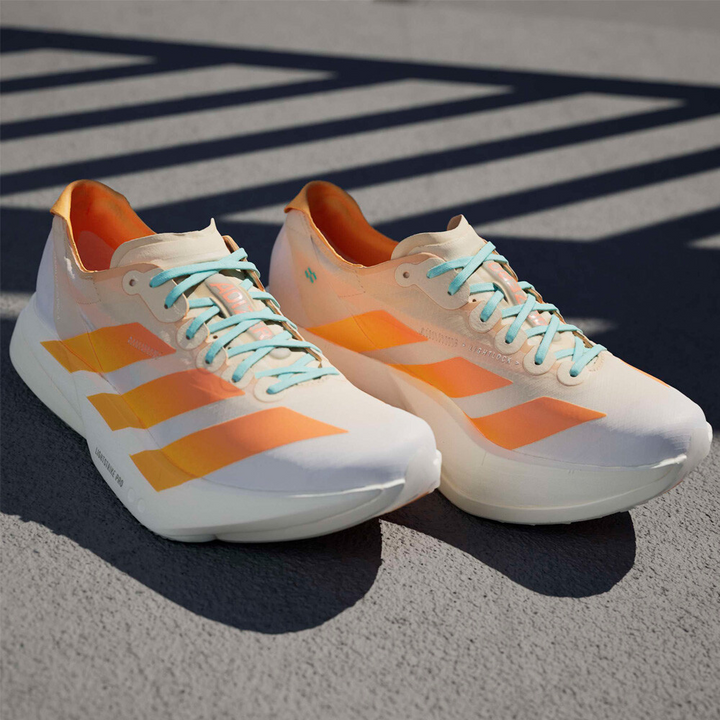 Adidas Womens Adizero Adios Pro 4 - Crystal Sand/Flash Orange/Flash Aqua - Neutral - AW25
