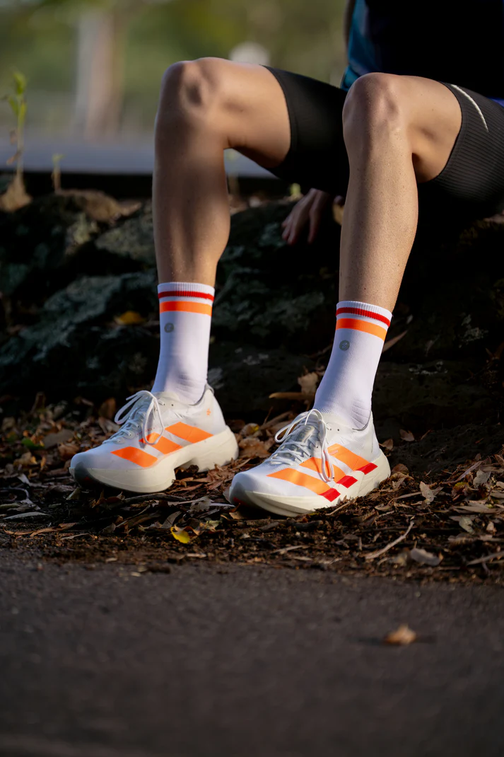 SHYU Racing Half Crew Socks - White/Tangerine/Red