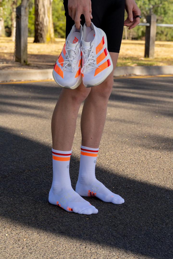 SHYU Racing Quarter Crew Socks - White/Tangerine/Red