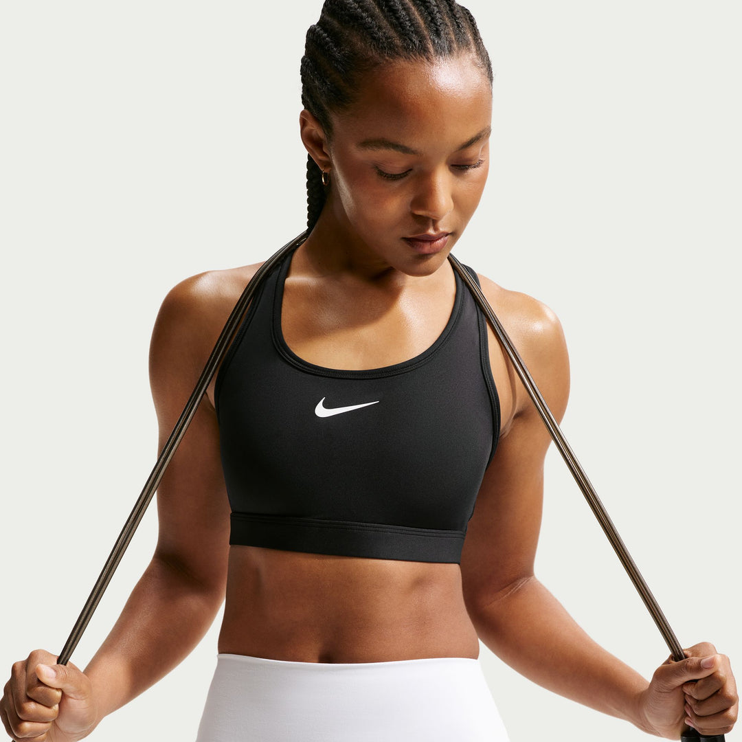 Nike Swoosh Womens Medium-Support Padded Sports Bra - Black/White - HO26