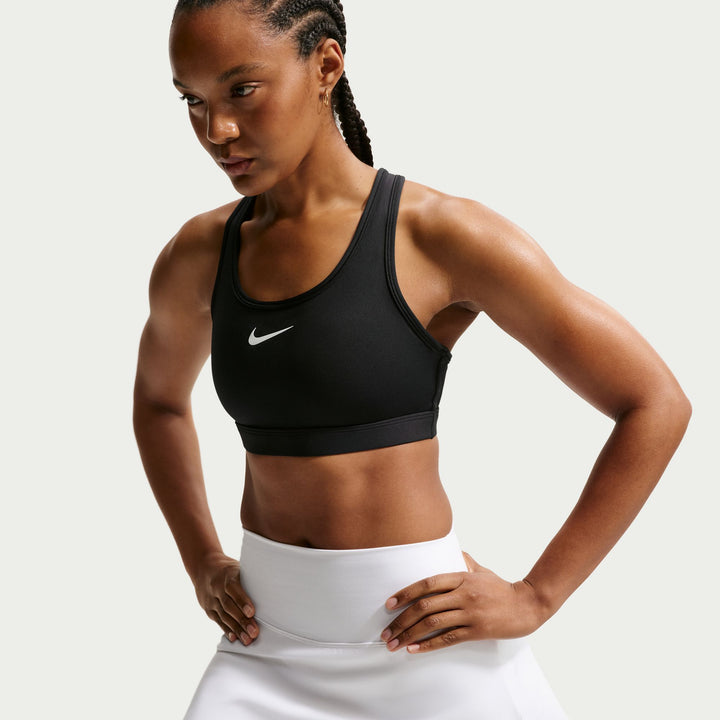 Nike Swoosh Womens Medium-Support Padded Sports Bra - Black/White - HO26
