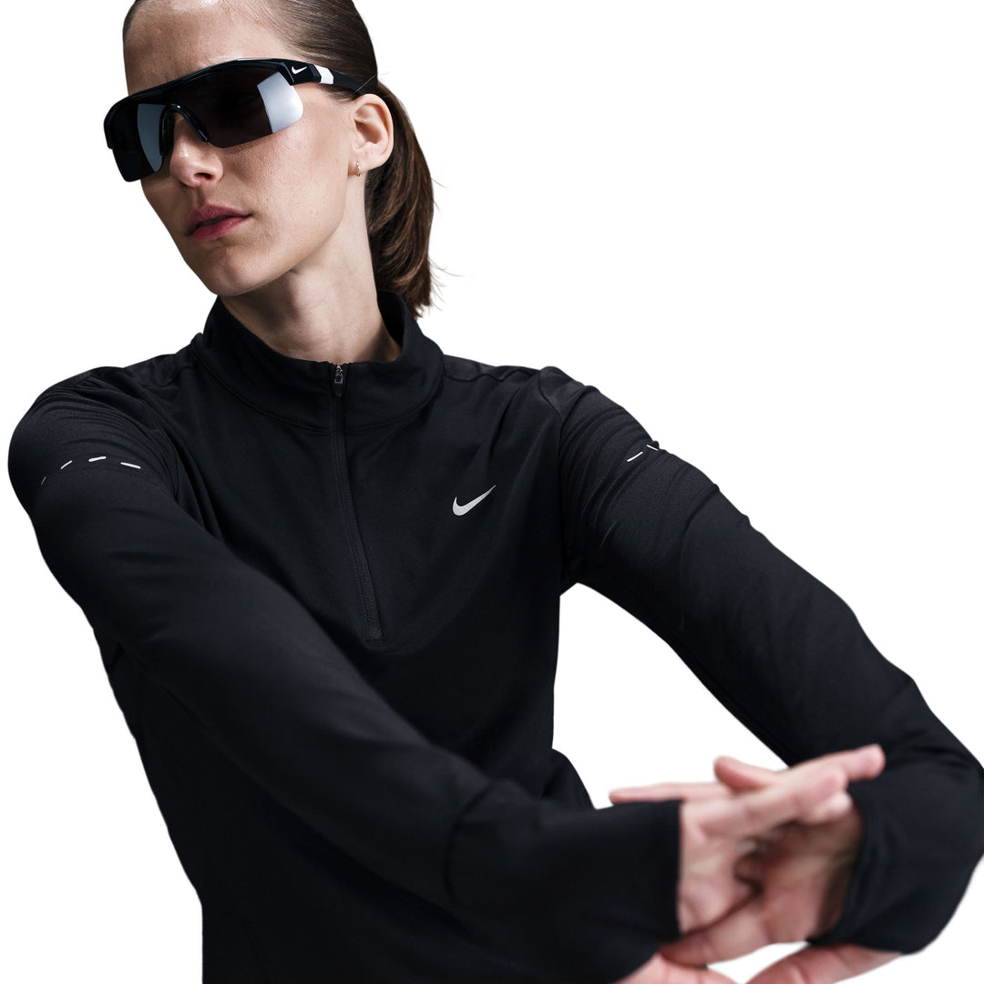 Nike Womens Dri-FIT UV 1/4 Zip L/S Swift Tee - Black/Reflective Silver - HO25