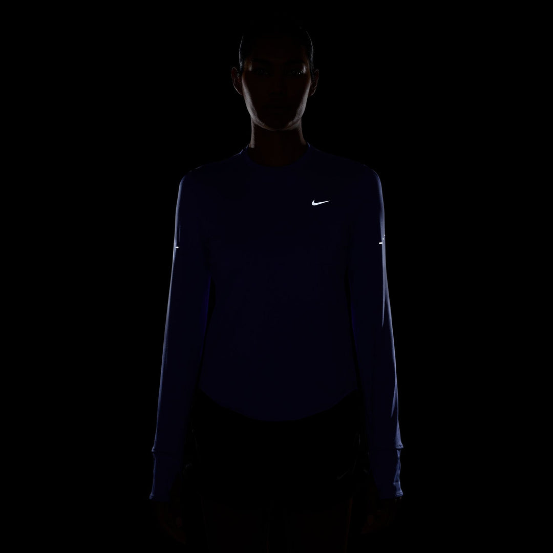 Nike Womens Dri-FIT UV L/S Swift Crew Neck Running Top - Purple Pulse/Reflective Silver - HO26