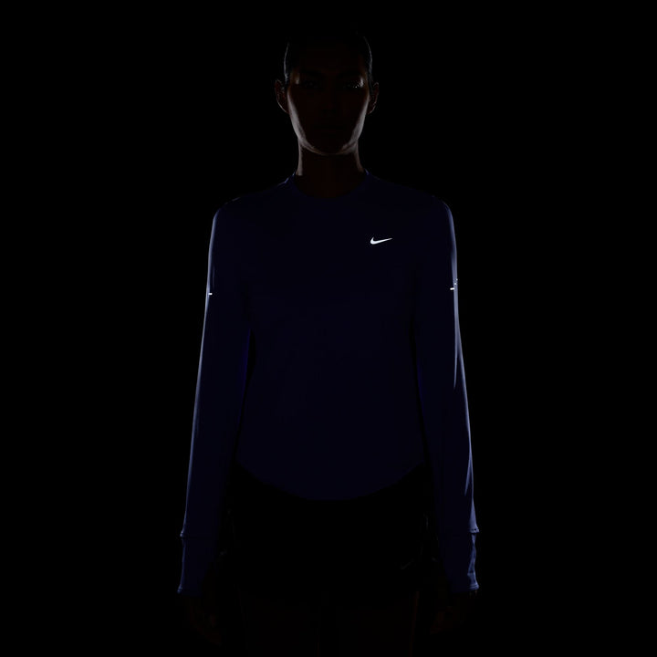 Nike Womens Dri-FIT UV L/S Swift Crew Neck Running Top - Purple Pulse/Reflective Silver - HO26