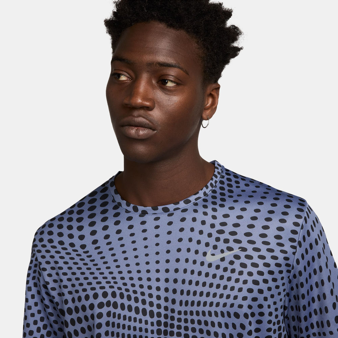 Nike Mens Dri-FIT Miler Print Tee - World Indigo/Reflective Silver