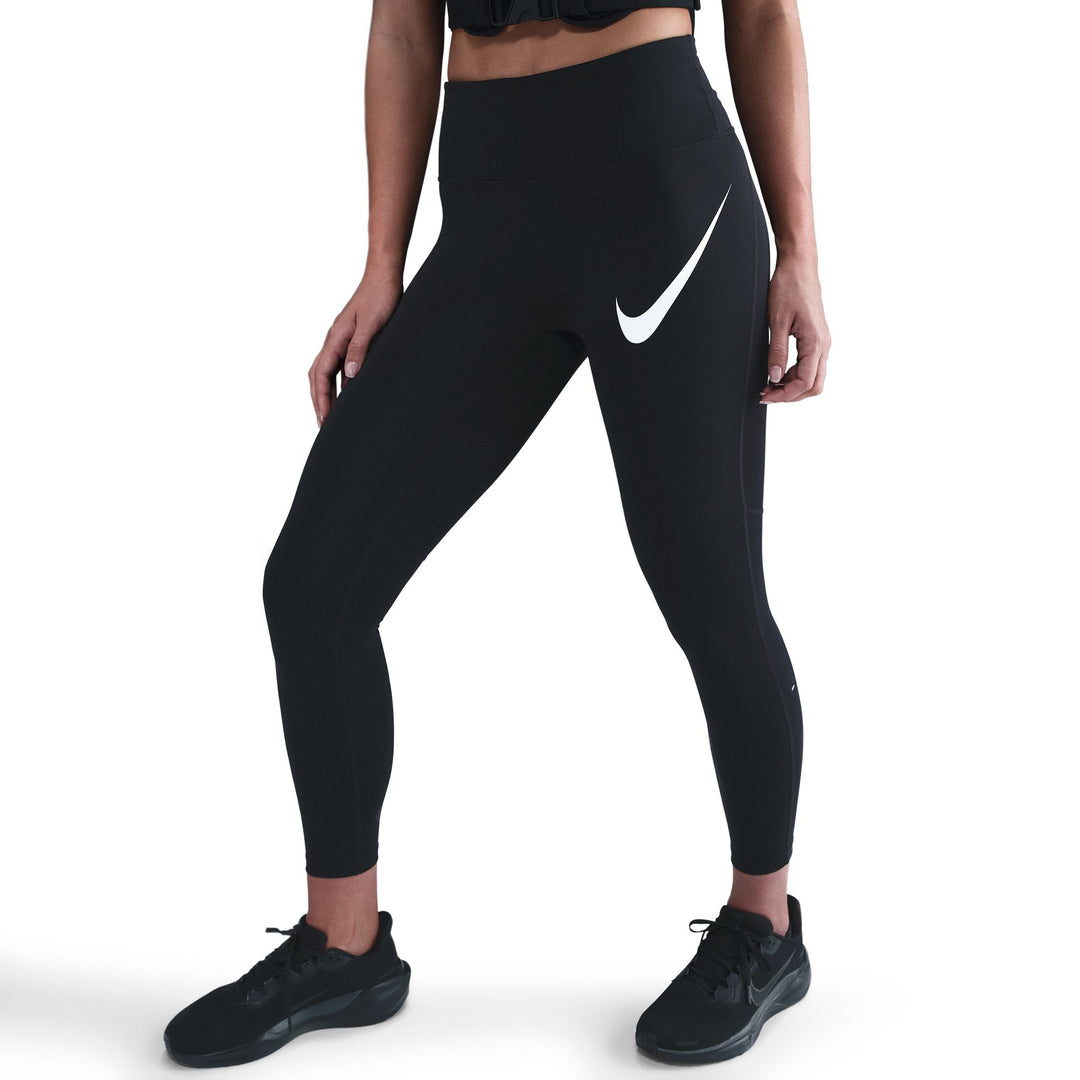 Nike Damen High Waisted 7/8 Swoosh Tight – Schwarz/Reflektierendes Silber/Weiß