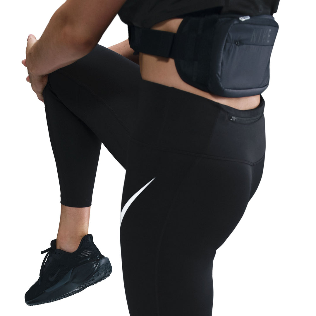 Nike Damen High Waisted 7/8 Swoosh Tight – Schwarz/Reflektierendes Silber/Weiß
