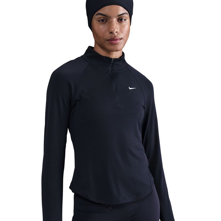 Haut Nike Dri-FIT 1/4 Zip L/S Swoosh pour Femme - Noir/Blanc