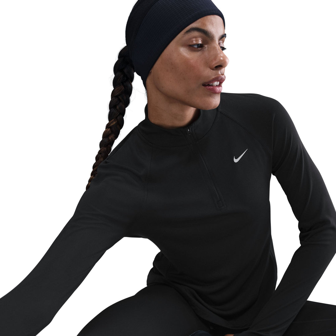 Haut Nike Dri-FIT 1/4 Zip L/S Swoosh pour Femme - Noir/Blanc