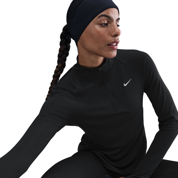 Haut Nike Dri-FIT 1/4 Zip L/S Swoosh pour Femme - Noir/Blanc