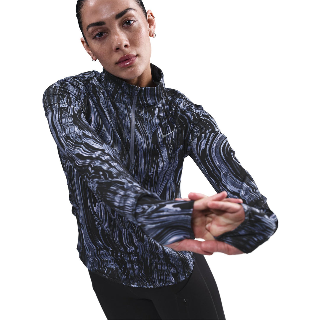 Nike Swift Womens Dri-FIT UV 1/2 Zip Printed Top - World Indigo/Reflective Silver - HO25