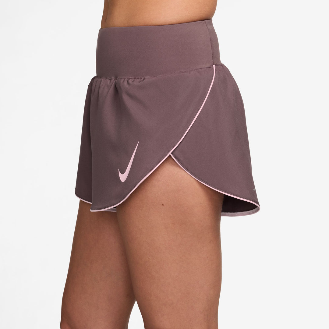 Nike Women's Tempo Flow Dri-FIT Mid-Rise Brief-Lined Swoosh Short - Tattoo/Reflective Silver/Pink Foam - HO25