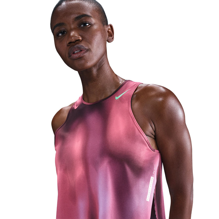 Nike Womens Faith Kipyegon Aeroswift Dri-FIT ADV Cropped Running Tank Top - Rush Fuchsia/Burgundy Crush/Green Sock