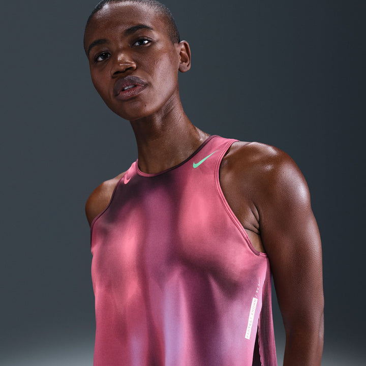 Nike Womens Faith Kipyegon Aeroswift Dri-FIT ADV Cropped Running Tank Top - Rush Fuchsia/Burgundy Crush/Green Sock