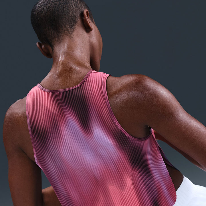 Nike Womens Faith Kipyegon Aeroswift Dri-FIT ADV Cropped Running Tank Top - Rush Fuchsia/Burgundy Crush/Green Sock