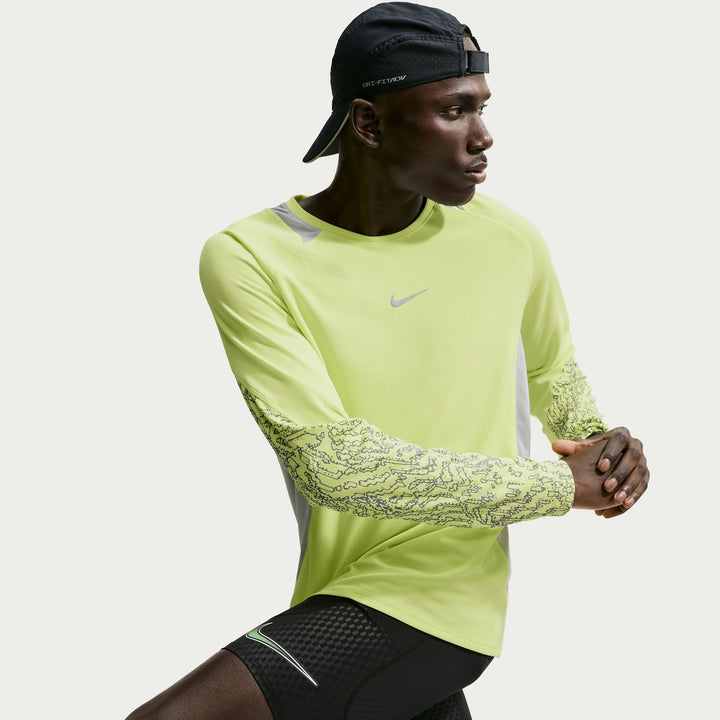Nike Mens Dri-FIT Winterized L/S Stride Running Top - Light Lemon Twist/Grey Fog/ Reflective Silver - HO26