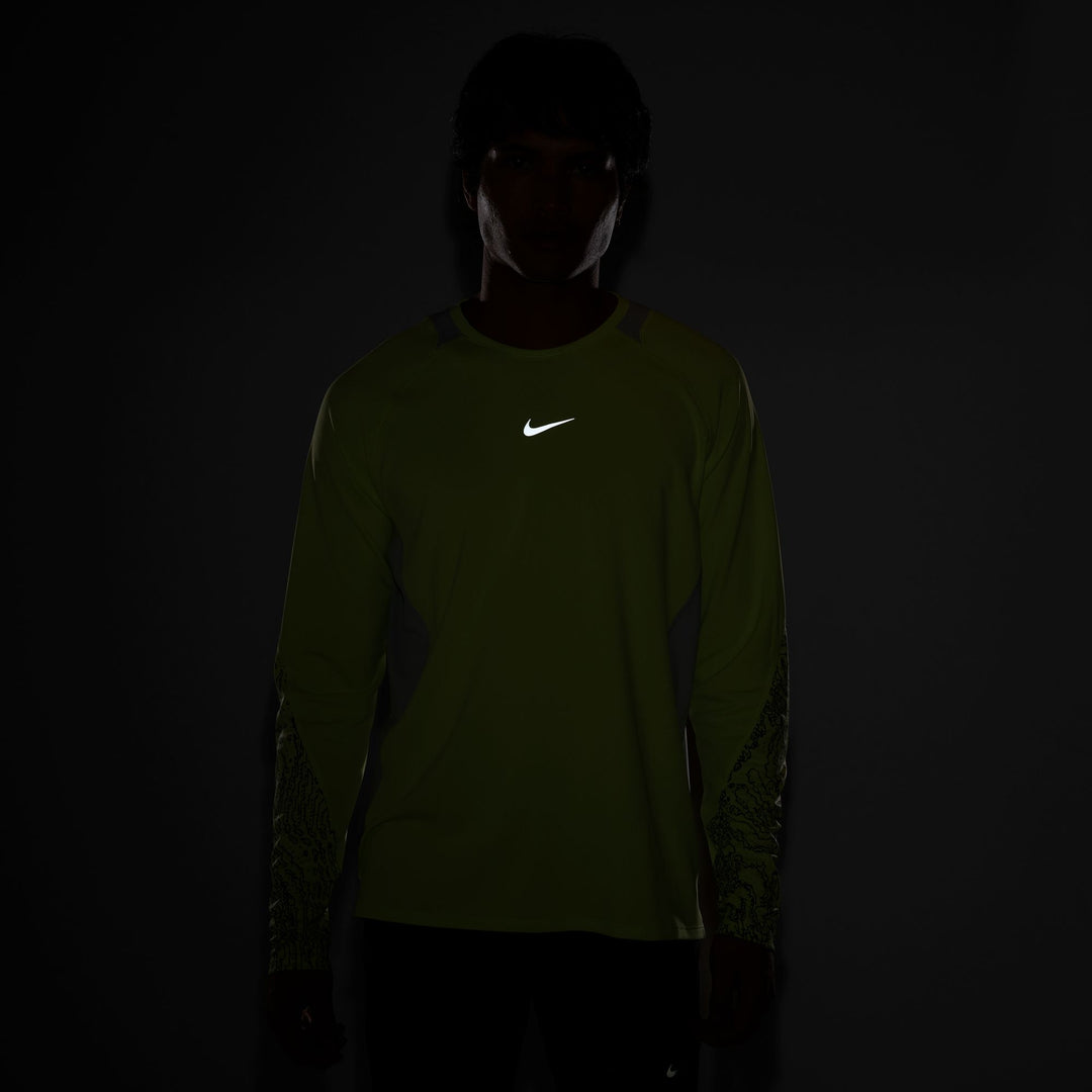 Nike Mens Dri-FIT Winterized L/S Stride Running Top - Light Lemon Twist/Grey Fog/ Reflective Silver - HO26