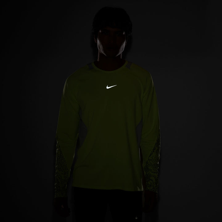Nike Mens Dri-FIT Winterized L/S Stride Running Top - Light Lemon Twist/Grey Fog/ Reflective Silver - HO26