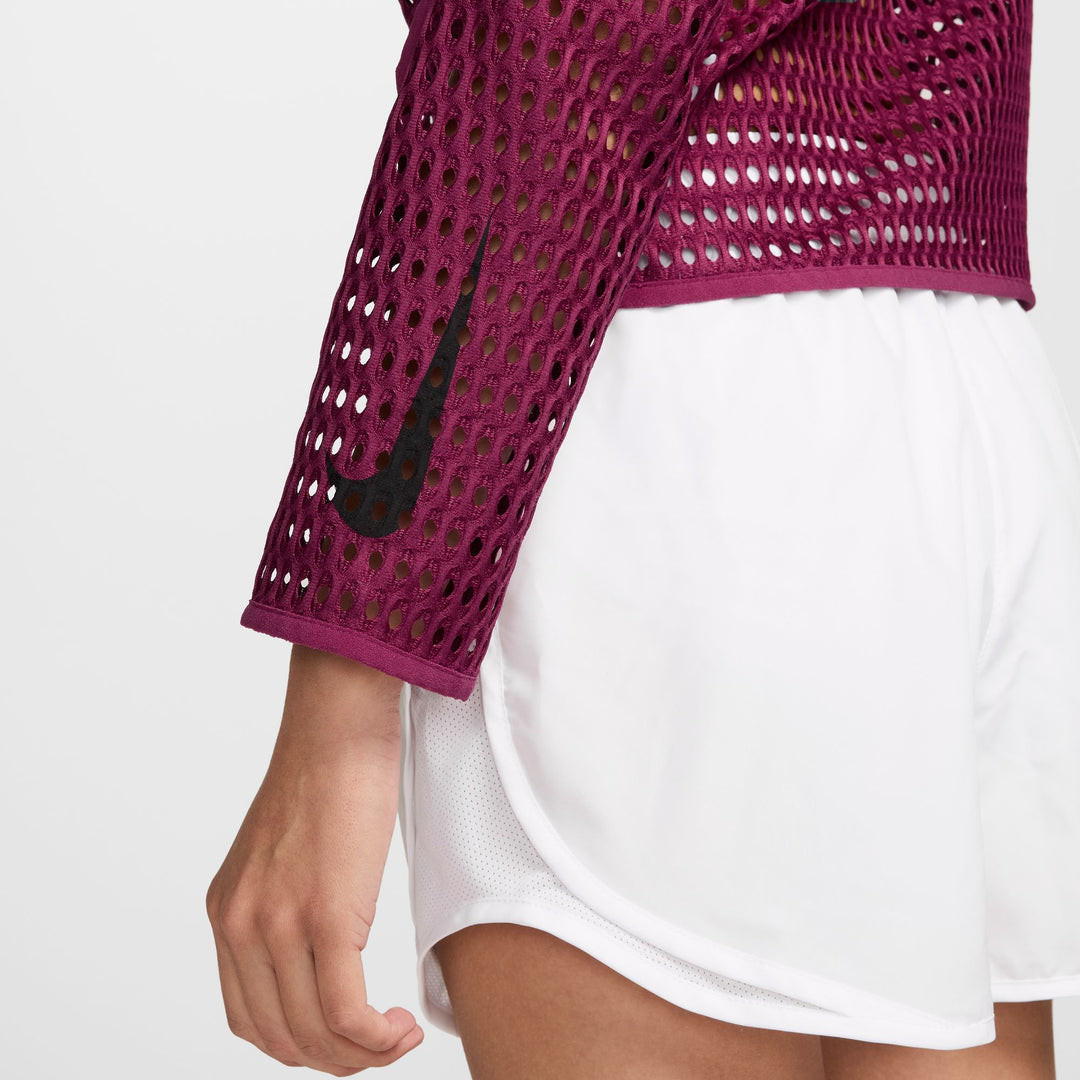 Nike Womens Radical AirFlow Aero-FIT L/S Cropped Running Top - True Berry/Black - HO26