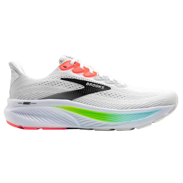 Brooks Mens Ghost 17 - White/Pink Clay/Gecko - Neutral - AW25