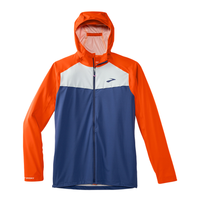 Brooks Mens High Point Waterproof Jacket - Aegean/Bright Orange/Lt Slate