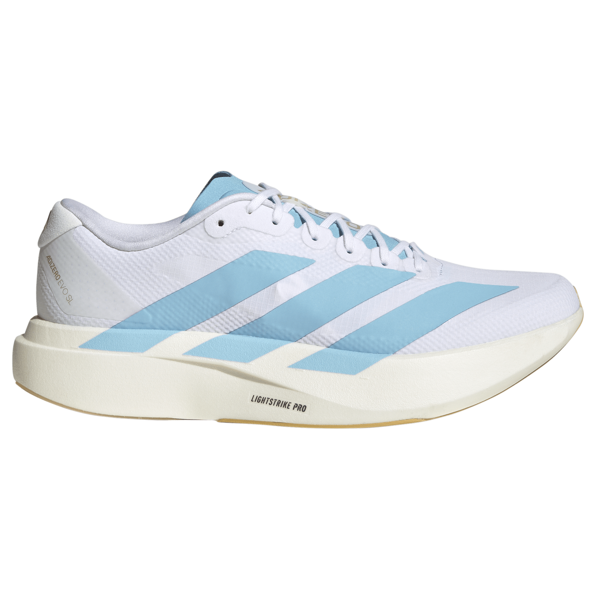 Adidas Mens Adizero Evo SL Woven - Cloud White/Clear Blue/Matte Gold - Neutral - SS26
