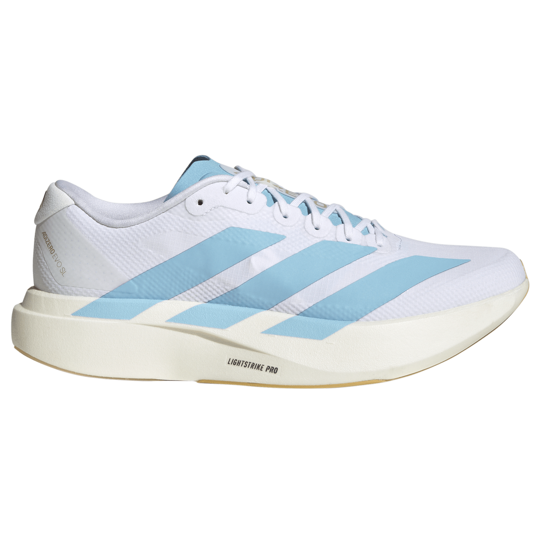 Adidas Mens Adizero Evo SL Woven - Cloud White/Clear Blue/Matte Gold - Neutral - SS26