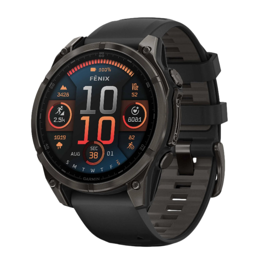 Garmin Fenix 8 - 47mm, AMOLED - Sapphire, Carbon Grey DLC Titanium with Black/Pebble Grey Silicone Band