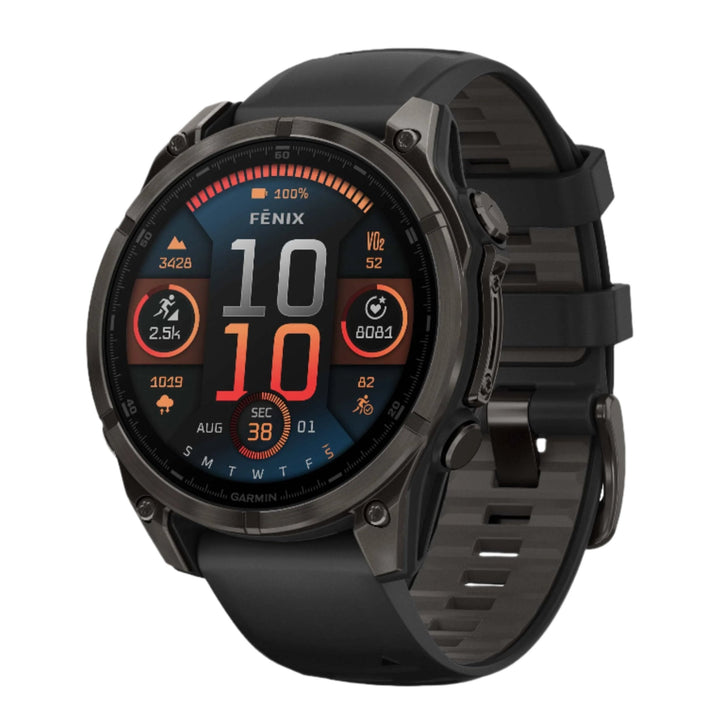 Garmin Fenix 8 - 47mm, AMOLED - Sapphire, Carbon Grey DLC Titanium with Black/Pebble Grey Silicone Band