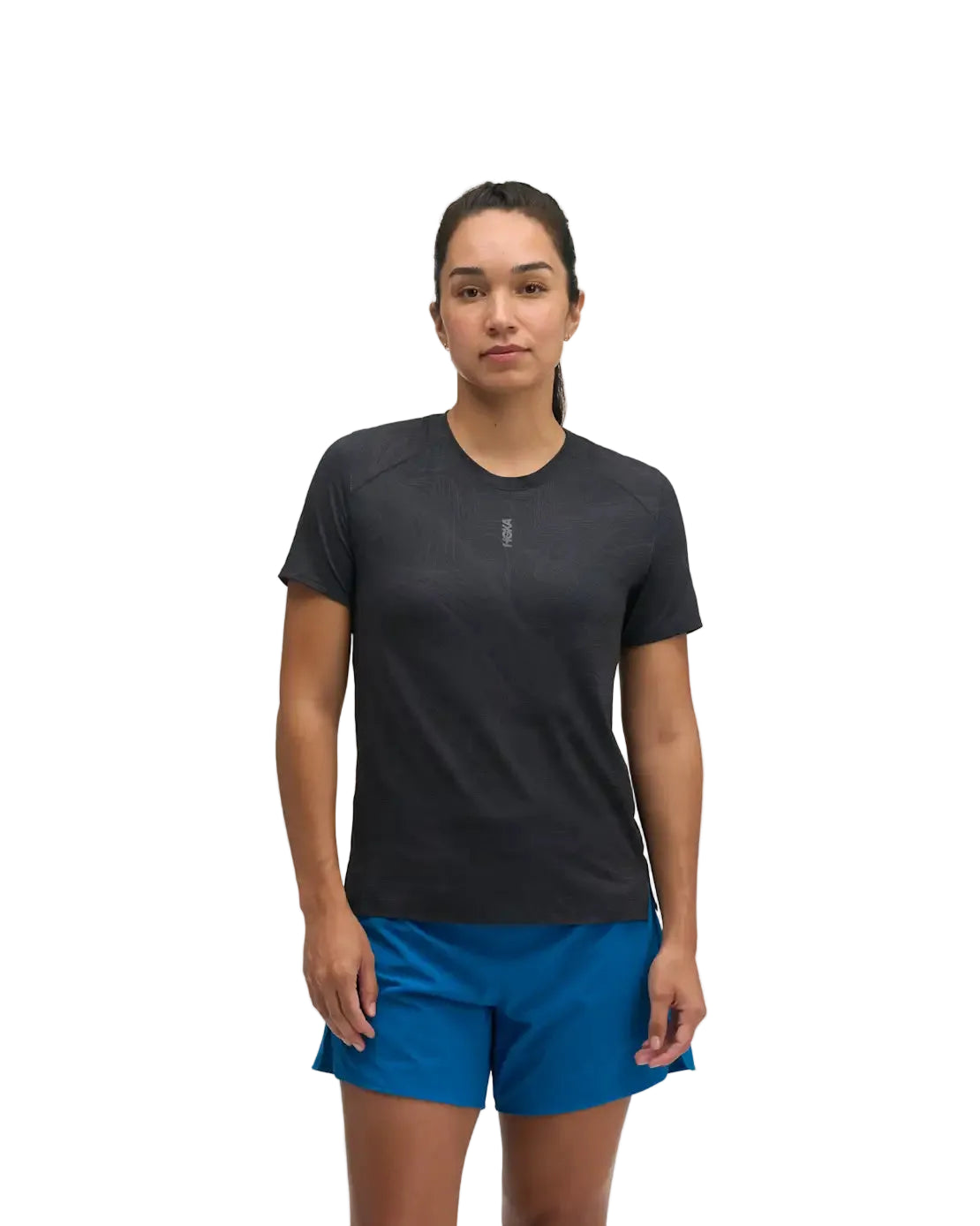 Hoka Womens Everyrun Printed Short Sleeve - Black/Squid Ink - AW26