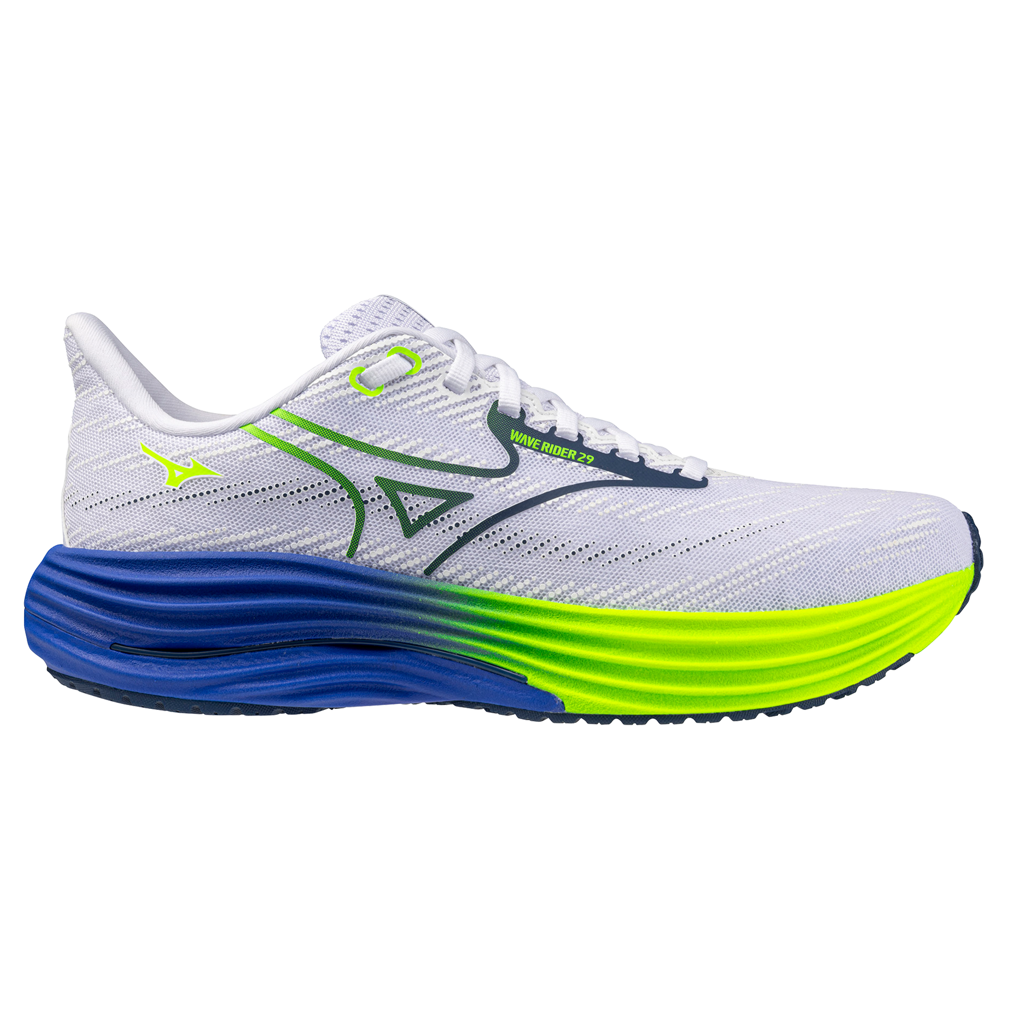 Mizuno Mens Wave Rider 29 - White/Estate Blue/Lightning Yellow - Neutral - SS26