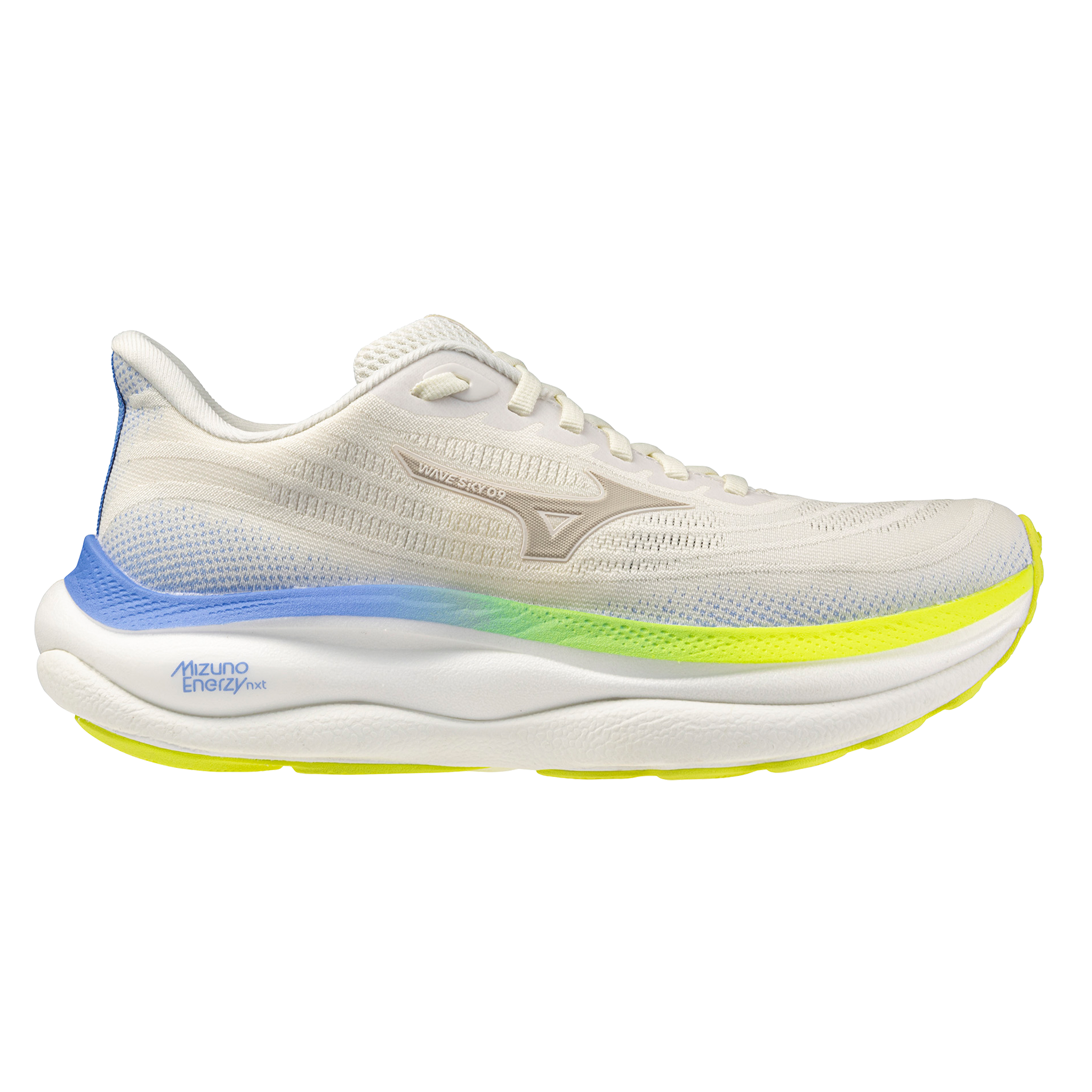 Mizuno Damen Wave Sky 9 – Schneeweiß/Silberbirke/Ultramarin – Neutral – SS26