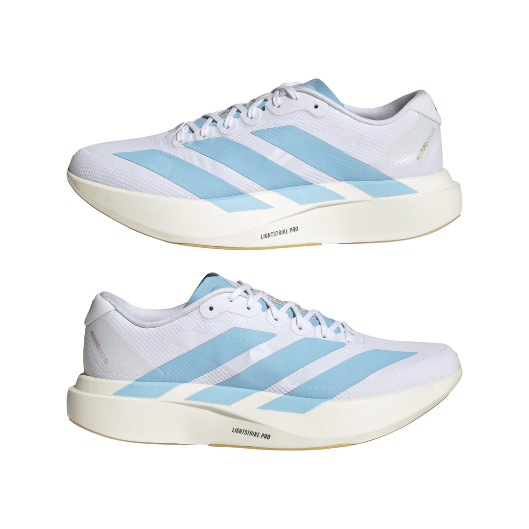 Adidas Mens Adizero Evo SL Woven - Cloud White/Clear Blue/Matte Gold - Neutral - SS26