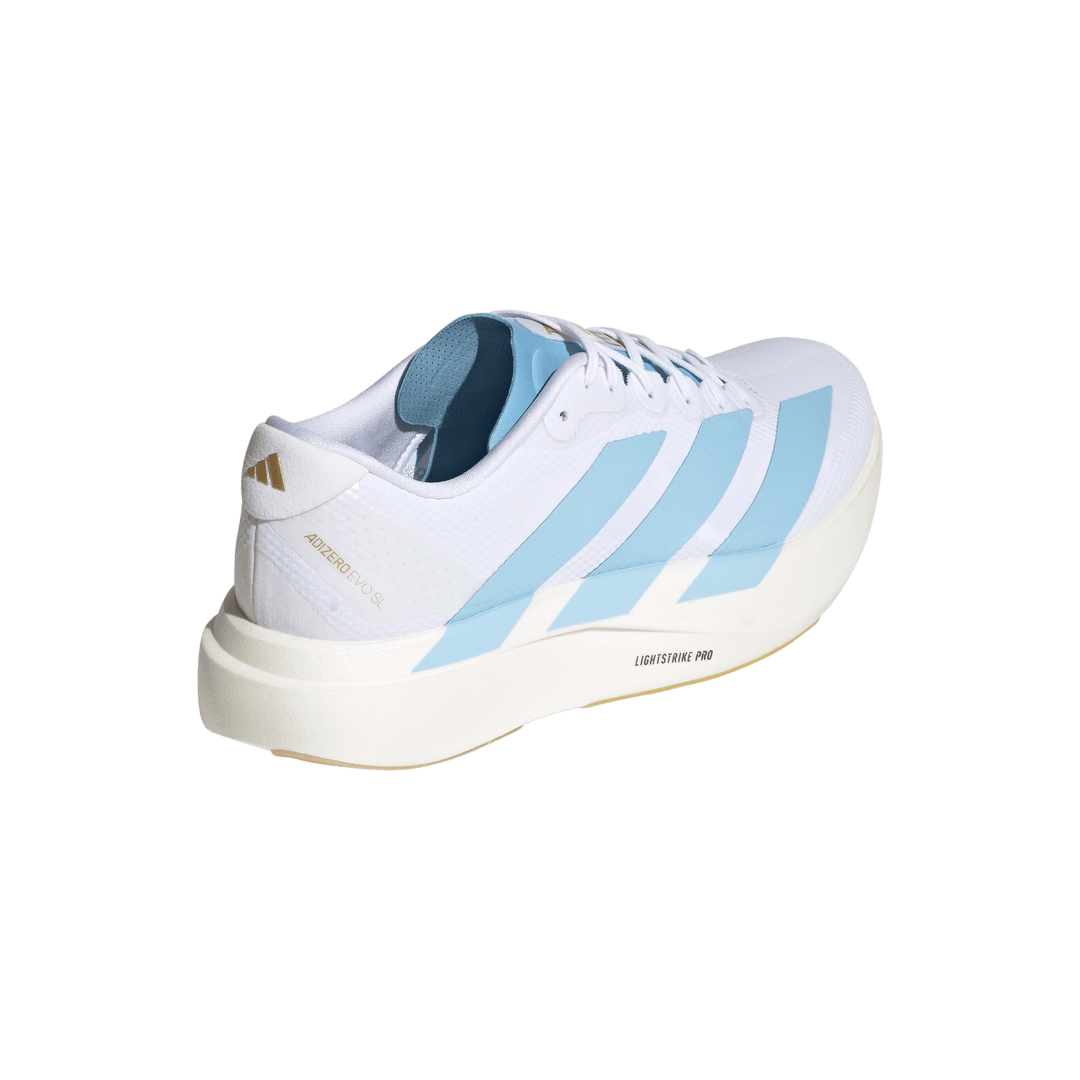 Adidas Mens Adizero Evo SL Woven - Cloud White/Clear Blue/Matte Gold - Neutral - SS26