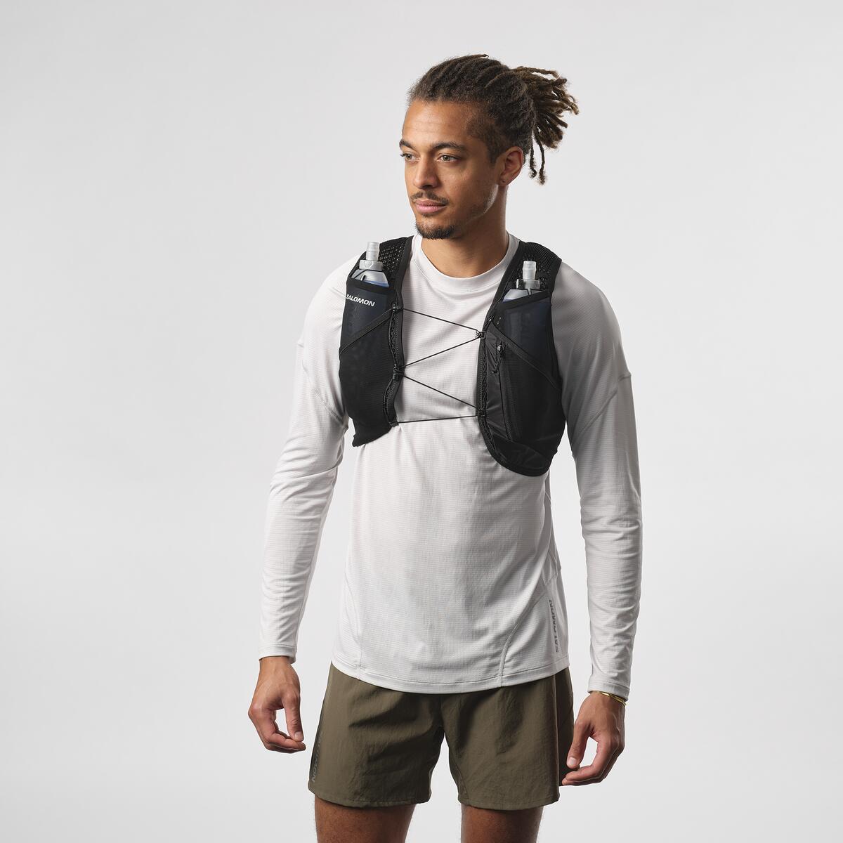 Salomon Active Skin 4 Unisex Vest with Flasks - Black/Metal | Run