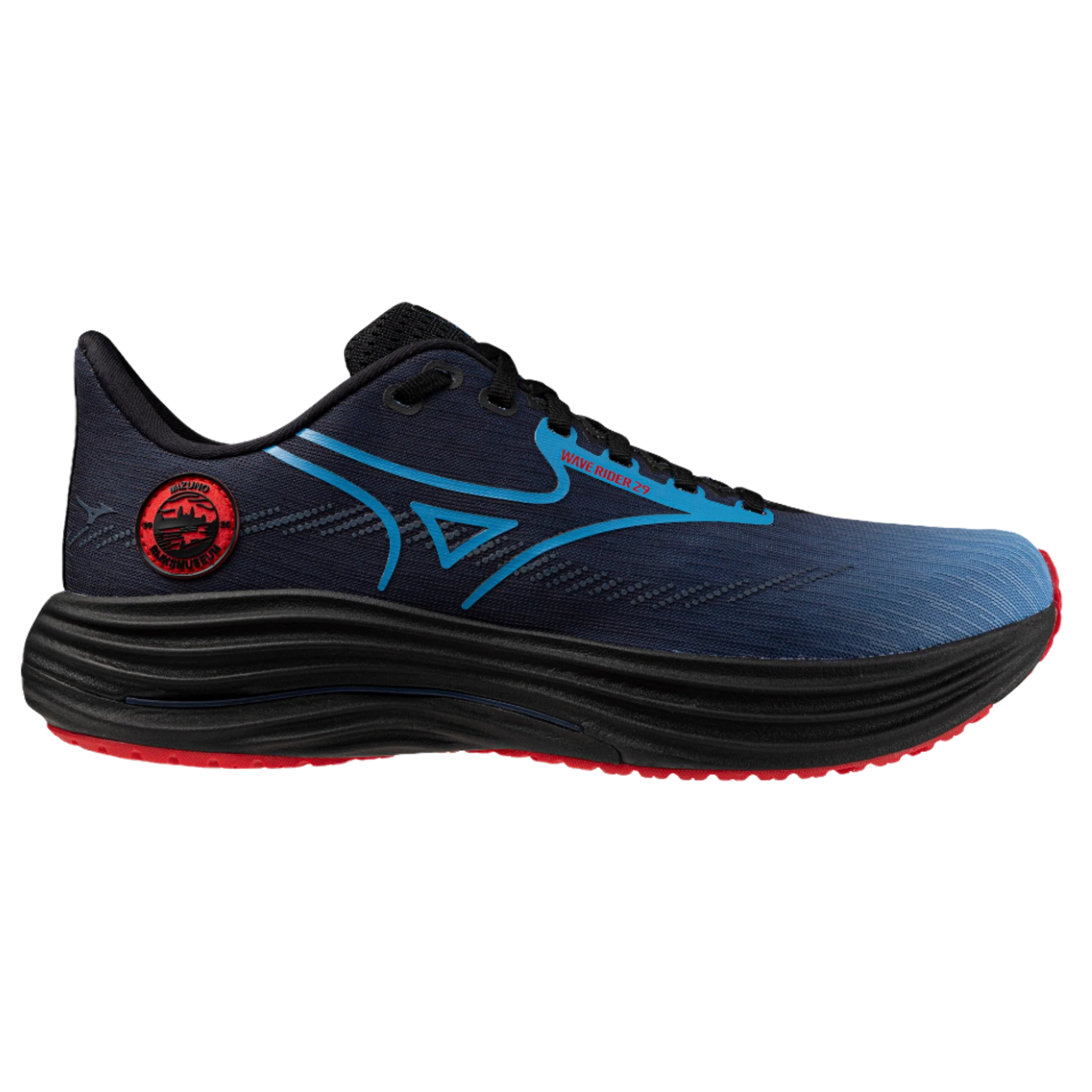 Mizuno Unisex Wave Rider 29 Amsterdam - Black/All Aboard/High Risk Red - Neutral - AW25