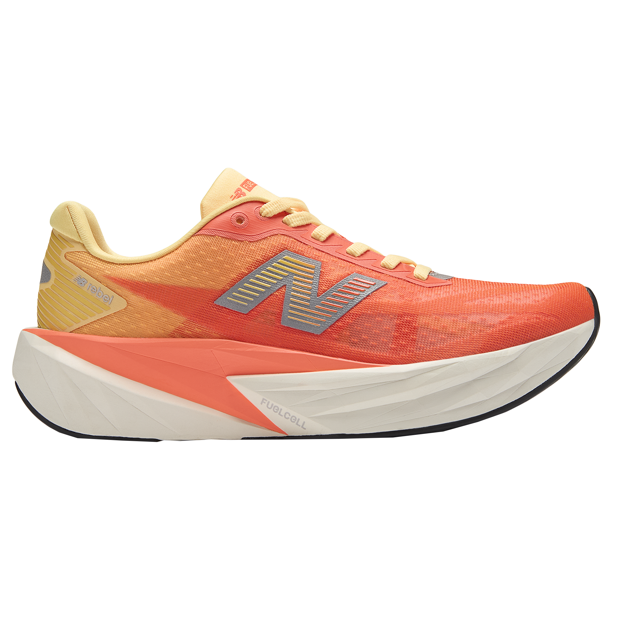 New Balance Womens FuelCell Rebel V5 Wide - D Width - Tangerine Heat/Silver Metallic - Neutral - SS26